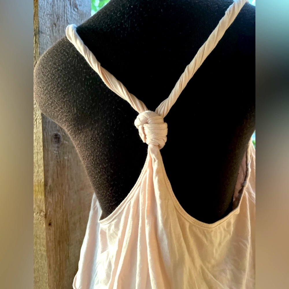 Free People Pink/Ivory Soft Knit Twisted Straps Racerback Tiered Tank Top Small - Picture 6 of 8